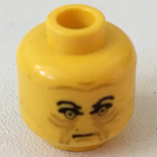 Lego Minifig Head Palpatine (Emperor), Angry Black Eyebrows, Brown Wrinkles Print