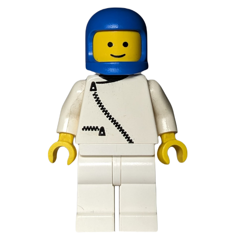 Lego Man, White Jacket with Zipper, White Legs, Blue Helmet