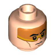 Lego Minifig Head Clone Pilot, Dual Sided, Orange Visor, Eyebrows, Determined / Angry Print [Hollow Stud] / Light Nougat