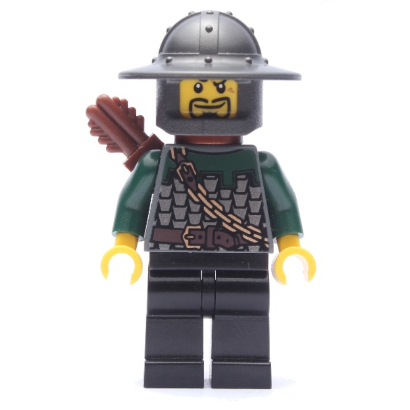 Lego Dragon Knight, Archer, Dark Green, Wide Brim Helmet, Quiver, Goatee Beard