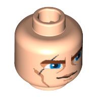 Lego Minifig Head Anakin Skywalker, Brown Thick Eyebrows, Blue Eyes, Scar and Lines Print / Light Nougat