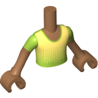 Lego Minidoll Torso Boy with Medium Nougat Arms and Hands with Dots Fading to Bright Light Yellow, with Lime Short Sleeves Print / Medium Nougat