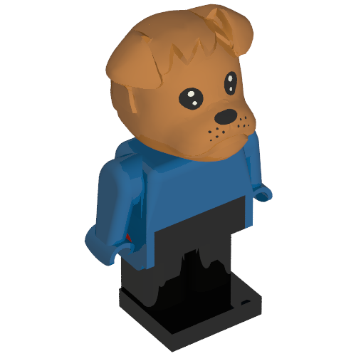 Lego Fabuland Figure Bertie Bulldog with Brown Head, Blue Torso, Arms and Hands, and Black Legs / Blue