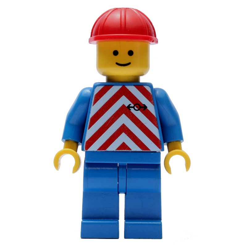 Lego Train Worker - Red/White Shirt, Blue Legs, Red Helmet
