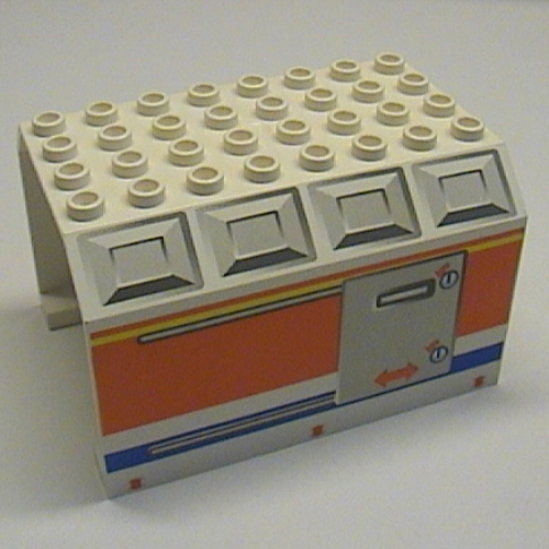 Lego Aircraft Fuselage Angular Top 6 x 8 x 4 with Door on Blue, Orange, and Yellow Stripes Print / White