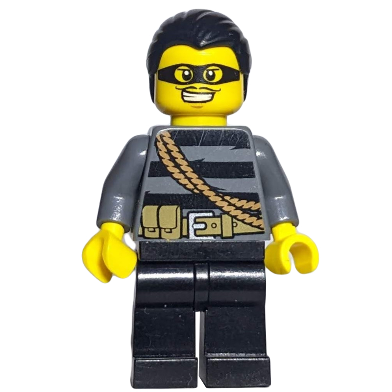 Lego Criminal, Black Striped Top with Rope, Black Hair, Black Eyemask