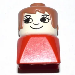 Duplo 2 x 2 x 2 Figure Brick Early, Long Swept Hair Fabuland Brown, Eyelashes Print / Red