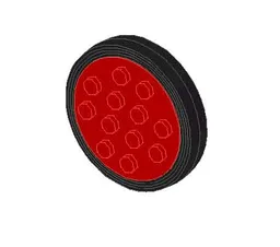 Wheel with 12 Studs and Metal Axle Cam with Black Tire Smooth - Large Solid (715 / 36) / Red