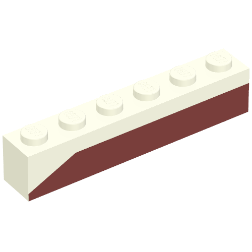 Lego Brick 1 x 6 with Dark Red Bottom Stripe Slope Down at Left End Print - Set 611-2 / White