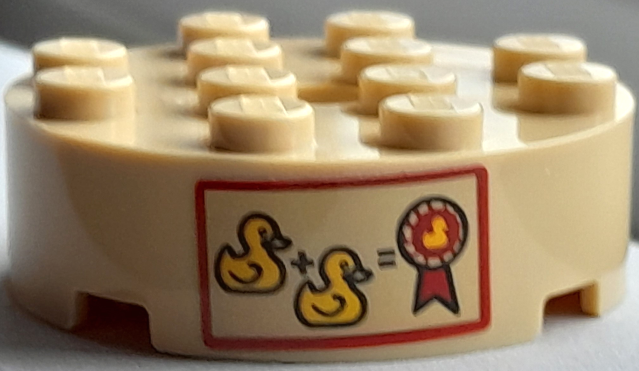 Lego Brick, Round 4 x 4 with Hole with 2 Yellow Ducklings and Red Medal Pattern (Sticker) - Set 40529