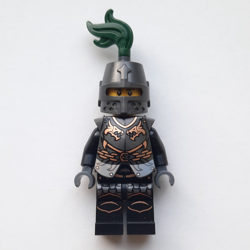 Lego Dragon Knight, Black, Armor, Helmet with Dark Green Plume (Pearl Titanium)