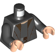 Lego Torso Coat with Brown Zig-Zag Design Lapels, Black Shirt and Brown Belt Print, Black Arms, Light Nougat Hands / Black