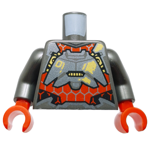 Lego Torso, Mech Suit Armor, Red Panel, Hexagons, Yellow Decorations, '01' print, Pearl Titanium Arms, Red Hands / Pearl Titanium