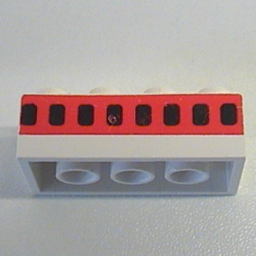 Lego Brick 2 x 4 without Cross Supports with Plane Windows 8 in Thick Red Stripe Print / White