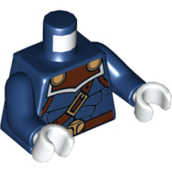 Lego Torso Muscles Outline with Reddish Brown Belts with Gold Buckles Print, Dark Blue Arms, White Hands / Dark Blue