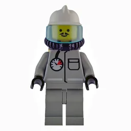 Fireman, Shirt with Gauge and Pocket, Light Gray Legs, White Helmet, Breathing Apparatus, Airtanks, Moustache