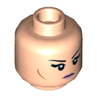 Lego Minifig Head Karai, Dual Sided, Eyebrows, Eyelashes, Pink Lips, Cheek Lines, Frown / Angry Print [Hollow Stud] / Light Nougat