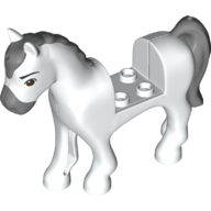 Lego Animal, Horse with 2 x 2 Cutout, Black Eyes, Light Bluish Grey Nose, Mane and Tail Print / White