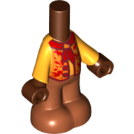 Lego Microdoll Body Pants Dark Orange with Bright Orange Shirt, Red Tie/Scarf, Medium Nougat Legs, Reddish Brown Hands / Reddish Brown
