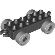 Lego Duplo Car Base 2 x 6 with Fake Bolts, Open Hitch End and Light Bluish Gray Wheels / Black