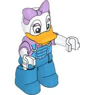 Duplo Figure with Short Sleeve Lavender Top, Dark Azure Overall Print and White Arms, Lavender Bow - Dark Azure Legs (Daisy Duck) / Lavender