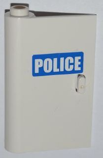 Lego Door 1 x 3 x 4 Left - Open Between Top and Bottom Hinge with White 'POLICE' on Blue Background Pattern (Sticker) - Set 7286