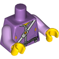 Lego Torso Jacket with White Shoulder Strap with Device, Dark Bluish Gray Thin Belt Print, Lavender Arms, Yellow Hands / Medium Lavender