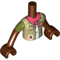 Lego Minidoll Torso Boy with Tan Shirt, Coral Scarf/Bandanna, Olive Green Sleeves print, Reddish Brown Arms and Hands / Reddish Brown