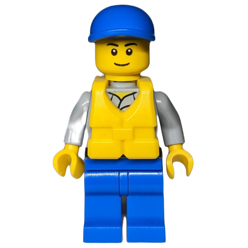 Lego Coast Guard, Light Bluish Gray Shirt with Badge, Blue Cap, Yellow Life Vest