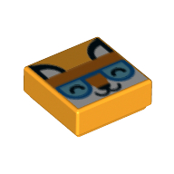 Lego Tile 1 x 1 with White Fox, Bright Orange Head Band, Dark Azure Eyes print / Bright Light Orange