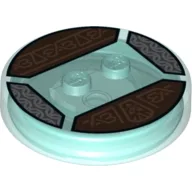 Function Brick Round 4 x 4 x 2/3 with 2 Studs and Copper Borders and Symbols Print / Trans-Light Blue