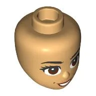 Minidoll Head, Black Eyebrows, Reddish Brown Eyes, Peach Lips, Cheek Dimples Print / Warm Tan