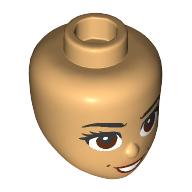 Lego Minidoll Head Black Eyebrows, Reddish Brown Eyes, Peach Lips, Cheeck Dimples Print / Warm Tan