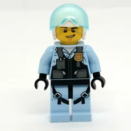 Policeman, Pilot, Black Vest with Badge and Pouches, White Helmet with Visor