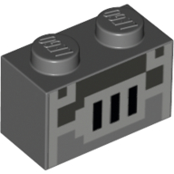 Lego Brick 1 x 2 with Pixelated Furnace Grill Print / Dark Bluish Gray