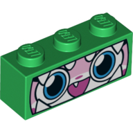 Lego Brick 1 x 3 with Unikitty, Dragon Costume, Teeth Print / Green