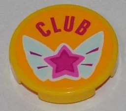 Tile, Round 2 x 2 with 'CLUB' and Magenta Star on Butterfly Wings Pattern (Sticker) - Set 3063