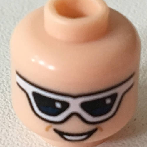 Lego Minifig Head Plastic Man, Sunglasses with Open Mouth Grin / Light Nougat