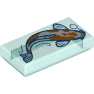 Tile 1 x 2 with Orange/White Fish (Koi) Print / Trans-Light Blue