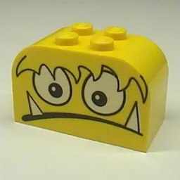Brick Curved 2 x 4 x 2 Double with Monster Face Scared with Teeth Print / Yellow