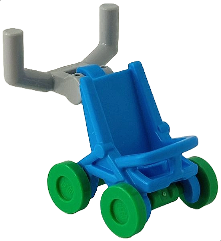 Lego Minifigure, Utensil Stroller / Baby Carriage with Bright Green Wheels and Light Bluish Gray Angular Handlebars (5491 / 2496 / 98397)