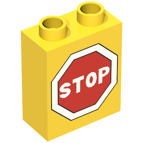 Lego Duplo Brick 1 x 2 x 2 with Road Sign Stop Print / Yellow