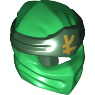 Lego Wrap with Long Back Knot, Dark Green Band Pattern with Yellow Asian Symbol print