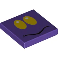 Tile 2 x 2 with Yellow Eyes, Black Squiggly Mouth Print / Dark Purple