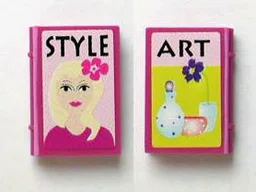 Minifigure, Utensil Book 2 x 3 with 'STYLE', 'ART', Girl and Vases on Outside and Red Clothes and Woman in Dark Purple Skirt on Inside Pattern (Stickers) - Set 7586