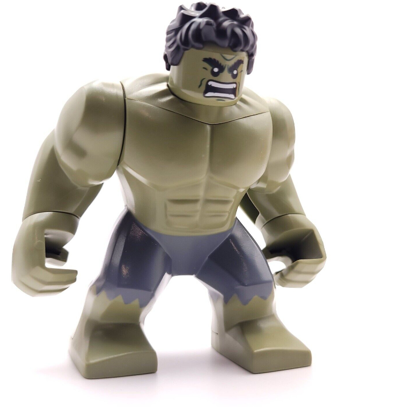 Lego Hulk (Big Fig), Black Hair, Removable Head, Dark Bluish Grey Pants, Angry