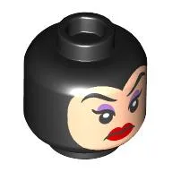 Minifig Head Evil Queen, Light Nougat Face, Medium Lavender Eyeshadow, Red Lips Print / Black
