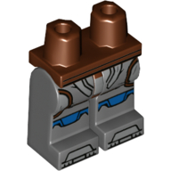 Lego Hips and Dark Bluish Gray Legs with Light Bluish Gray Panels, Blue Knees, and Light Bluish Gray Toes Print / Reddish Brown