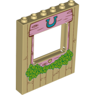 Lego Panel 1 x 6 x 6 with Window with Pink Wood Frame, Horseshoe, Heart and Leaves Print