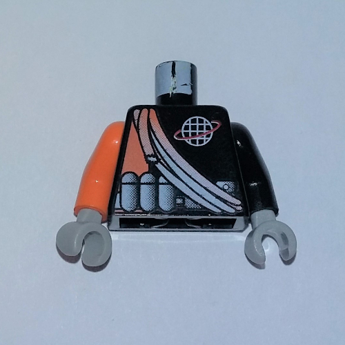 Lego Torso, Odd Arms, Jumpsuit with Alpha Team Logo, Orange Stripe, Shoulder Ropes Print, Left Black Arm, Right Orange Arm, Light Gray Hands / Black